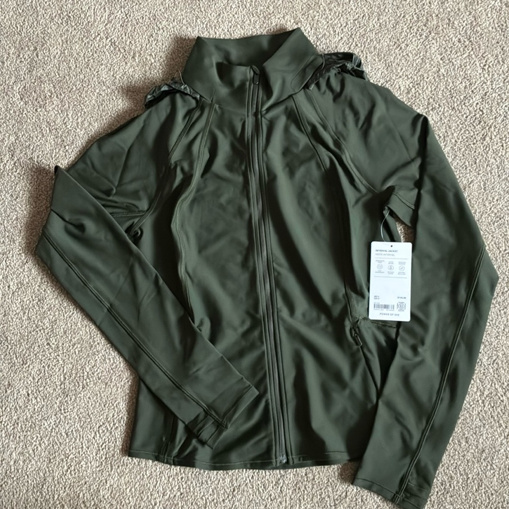 Athleta Interval Jacket NWT. Dark olive green color.